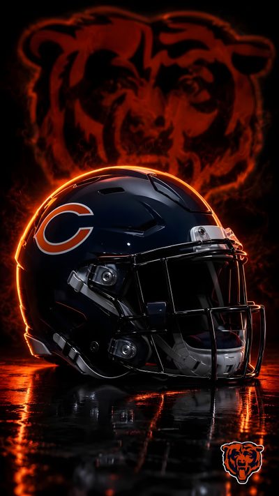 the chicago bears football helmet is shown in front of an orange and black fire background Chicago Bears Halloween Chicago Bears Football, Chicago Bears, Ladies Golf, Chicago, Nfl, Football, black