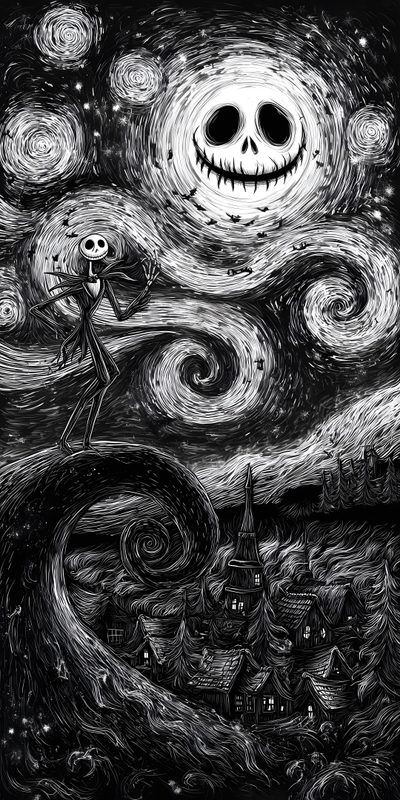 a black and white drawing of a skeleton holding a jack - o'- lantern Goth Background Halloween Tim Burton Ipad, Halloween Spooky, Dark Fall Aesthetic, Scary Aesthetic, black