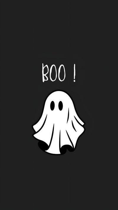 a black and white image with the words boo on it's face in front of a ghost Cute Halloween Black Halloween Widgets Ghost, Spooky Widgets Aesthetic, Halloween Ghost Aesthetic,