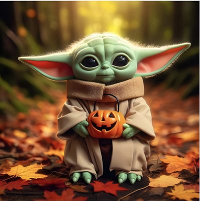 the baby yoda doll is holding a pumpkin Halloween Baby Yoda Star Wars Halloween Phone, Star Wars Halloween, Baby Yoda Thanksgiving, saddle brown