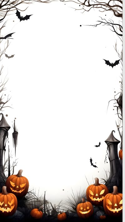 a halloween frame with pumpkins and bats in the foreground, on a white background Halloween Vertical Halloween Theme Background, Halloween Pictures Background, Creepy Halloween Backgrounds, white
