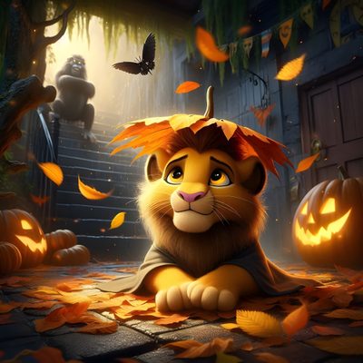 a lion sitting on the ground surrounded by pumpkins Lion King Halloween Halloween Lion King Decor, Lion King Pumpkin, Disney Halloween Pictures, dark olive green