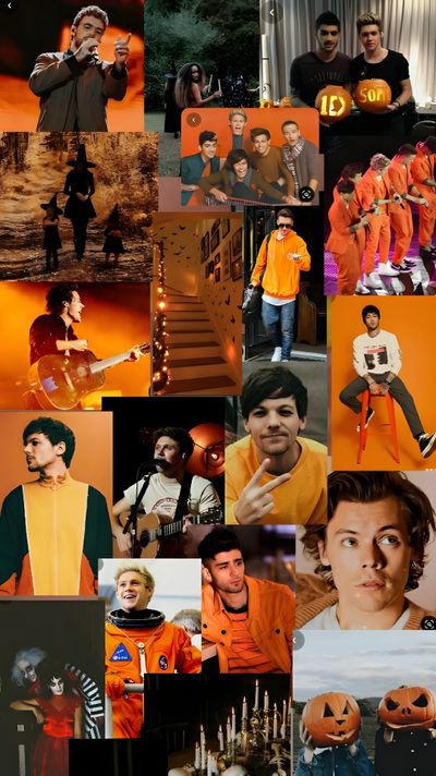 collage of people dressed in halloween costumes and pumpkins, including one man wearing an orange shirt One Direction Halloween One Direction Thanksgiving, One Direction Pumpkin Painting, One Direction Pumpkin Painting Ideas, saddle brown