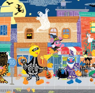 an image of halloween scene with cartoon characters Sesame Street Halloween Sesame Street Ghost, Sesame Street Halloween Gif, Sesame Street Halloween Special, rosy brown