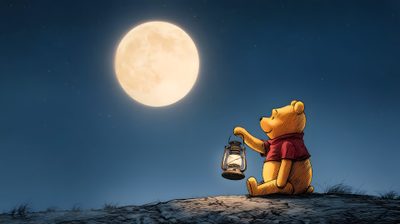 winnie the pooh holding a lantern sitting on top of a hill Winnie The Pooh Halloween Desktop Cute Desktop, Fond D Ecran, Free Download, Desktop, dark slate gray