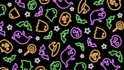 an image of neon lights on black background Neon Halloween Pattern Halloween, Neon Halloween Pattern, black