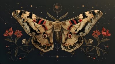 a butterfly with red and black markings on its wings sitting on top of some flowers Halloween Moth Butterfly Dark, Butterfly For Phone, Butterfly With Red And Black Markings,