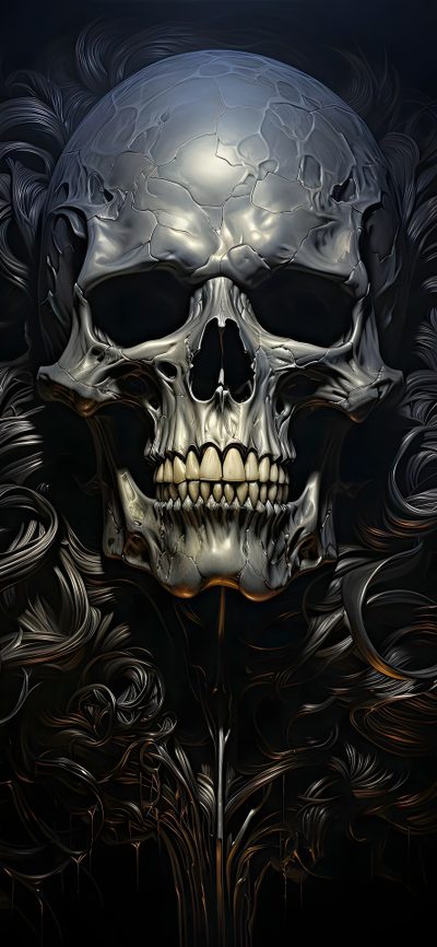 a painting of a skull with an intricate pattern on it's face and mouth Halloween Thorny Skulls Warm Gray Hd Skull, Black Skull, Black Skull Hd, Black Skull Background,
