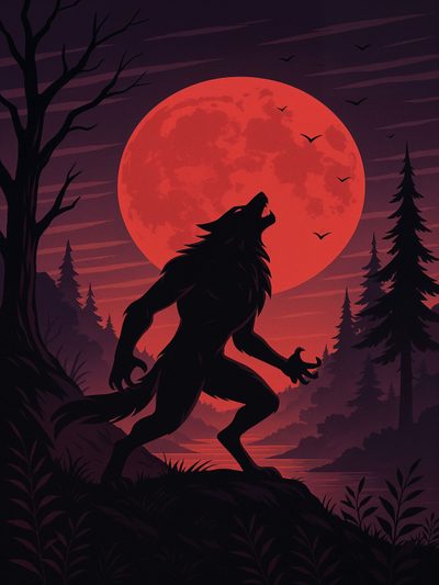 A silhouette of a werewolf howling under a red moon in a dark, forested landscape. Werewolf And Moon, Cartoon Werewolf, Full Moon Werewolf, Werewolf Pictures, Werewolf Howling At The Moon, Werewolf Moon, Werewolf Colors, Werewolf And The Moon, Werewolf Howling Halloween Werewolf Werewolf And Moon, Cartoon Werewolf, Full Moon Werewolf, Werewolf Pictures, black