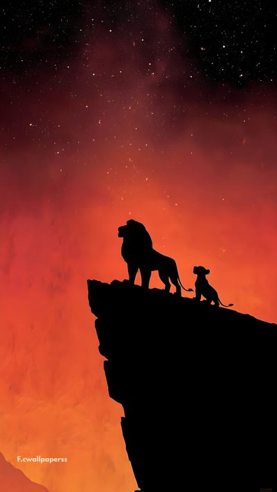 the lion and the person are standing on top of a cliff looking at the stars Lion King Halloween Lion King Sunset, Mufasa Movie, Mufasa Background, Lion King Background, maroon