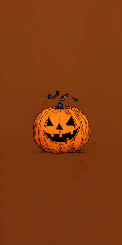 an orange pumpkin sitting on top of a brown floor with bats flying around it's face Pumpkin Spooky Halloween Pumpkin Pumpkin Jack, Halloween Tapeta, Cute Jack O Lantern, saddle brown