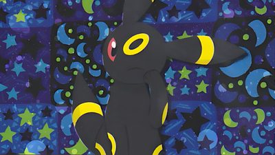 a black stuffed animal with yellow and blue stars on it's chest sitting in front of a quilted background Umbreon Halloween 1920x1080 Umbreon Official Art, Umbreon Pc, Umbreon Card, dark slate gray