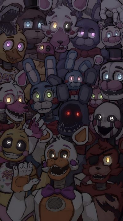 a bunch of cartoon characters with glowing eyes Fnaf Halloween Fnaf For Ipad, Fnaf Backgrounds Phone, Fnaf Creepy, Dark Fnaf Background, dark slate gray