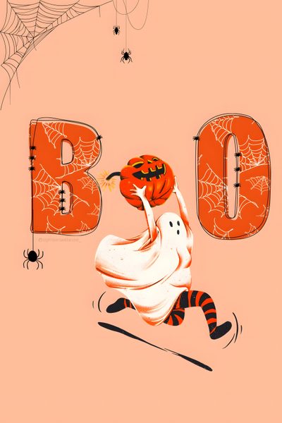 an orange and white halloween card with the word boo on it's back, featuring a ghost holding a jack - o - lantern Halloween Boo Halloween Orange White Boo Hd, Halloween Background Boo, Boo And Stuff, light pink