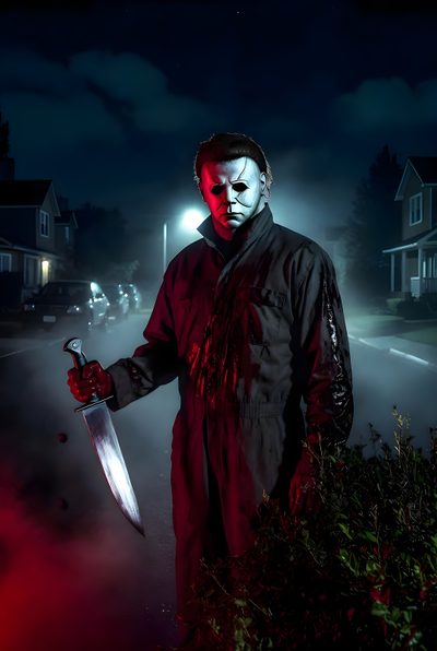 a man in a scary costume holding a knife Halloween Resurrection Michael Myers Looking Down, Black Chucky, Mike Myers, Michael Myers Hd,