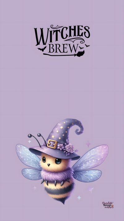 a bee with a witches hat on it's head and the words witches brew Halloween Bees Accent Ideas Witch Bee, Halloween Bee, Bumble Bee Iphone, Cute Bumblebee, silver
