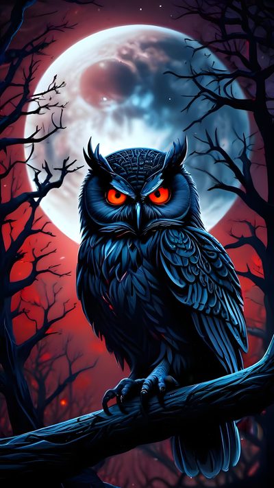 an owl sitting on a tree branch in front of a full moon with red eyes Halloween Owl Hd Owl Iphone, Cool Owl, Owl Photography, Image Halloween, Owl Images, dark slate gray