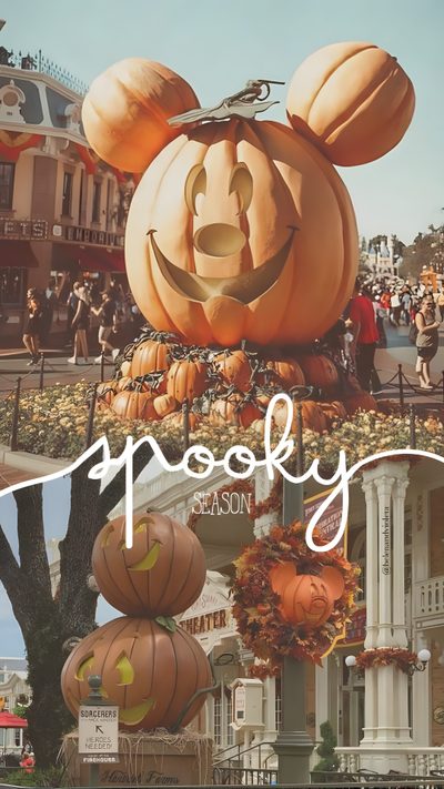 a mickey mouse pumpkin with the words happy on it Disney World Halloween Halloween Pumpkin Decor, Disney Halloween Celebration Tips, Disneyland Halloween Decorations, sienna