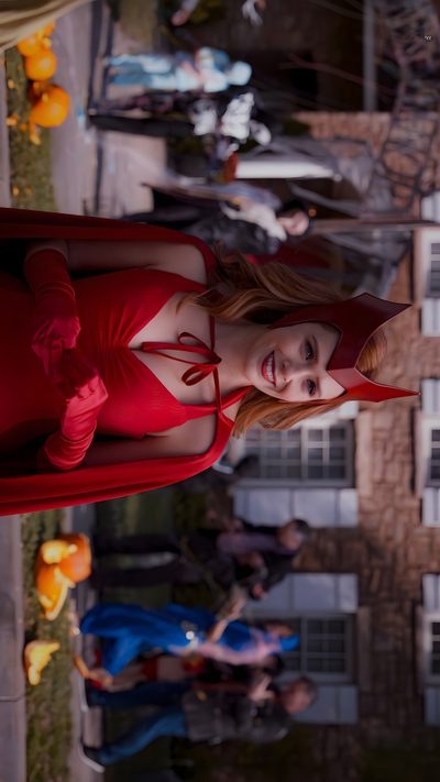 a woman in a red dress is posing for the camera Halloween Wanda Scarlet Witch Desktop, Scarlet Witch 4k Pc, Wanda Desktop, Scarlet Witch Pc, dark slate gray