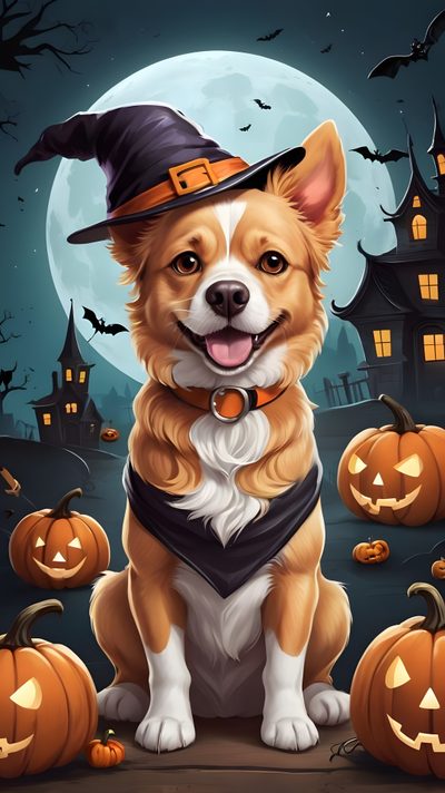 a corgi dog wearing a witch hat and sitting in front of pumpkins Dog Halloween Iphone Halloween Background With Dog, Halloween Dog, Cute Dog Halloween, dark olive green