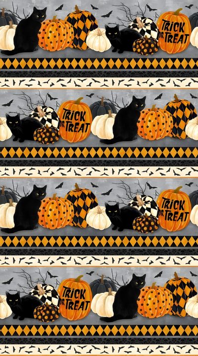 a group of black cats sitting on top of pumpkins Halloween Cat Stripes Halloween Cat Fabric Patterns, Halloween Black Cat Pillow, Halloween Black Cat Quilt Fabric, sienna