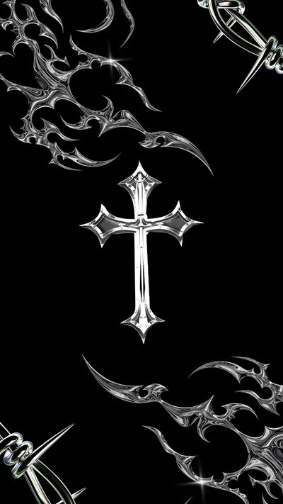 the cross is surrounded by flames and swirls on a black background with white ink Halloween Cross Cybersigilism Cross, Emo Cross, Aesthetic Y2k Cross, Y2k Cross, Dark Cross, black