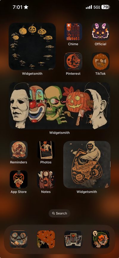 an iphone screen showing the different halloween stickers Halloween Ideas Ios 16 Spooky Phone Theme, Halloween Themed Phone Widgets, Halloween Phone Theme Ideas, black