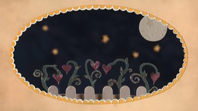 an image of a window decorated with hearts and moon in the night sky above cemetery tombstones Halloween Olivia Rodrigo Mac, Everything And Nothing, Desktop Pictures, Laptop, dark olive green