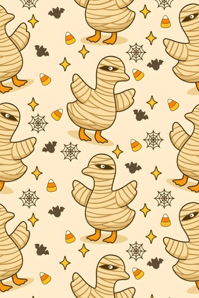 an image of a cartoon duck pattern on a white background with stars and shapes in the background Halloween Duck Cute Halloween Duck, Halloween Dinosaur, Penguin Halloween, Dinosaur Halloween, blanched almond