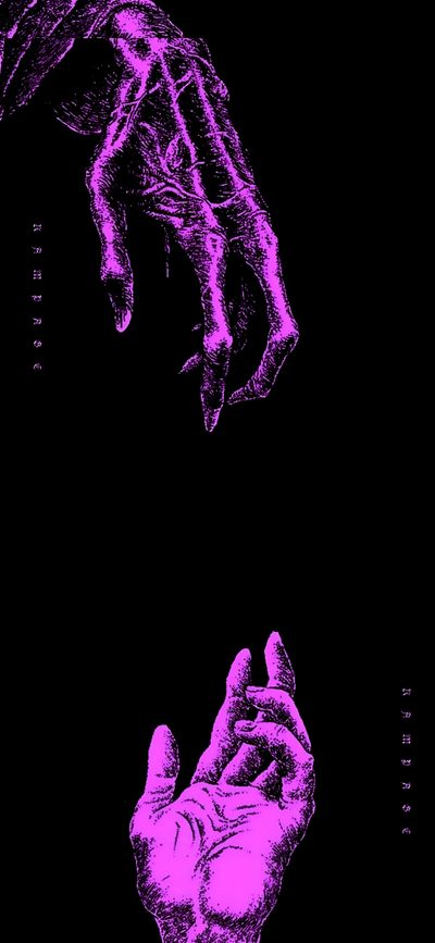 two hands reaching towards each other in the air with purple ink on black paper above them Halloween Skeleton Hand Purple Purple Scary, Purple Skeleton, Purple Horror, Creepy Purple, black