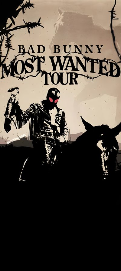 a man riding on the back of a horse next to a cow in front of a sign Bad Bunny Halloween Cool Bad Bunny, Album Cover Bad Bunny Album Cover Dtmf, Bad Bunny Album Cover Iphone, black