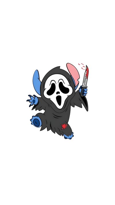 a cartoon character with a knife in his hand Stitch Halloween Ghostface Cute, Disney Collage, Disney Tattoos, Collage, Sketch Book, Canvas, white