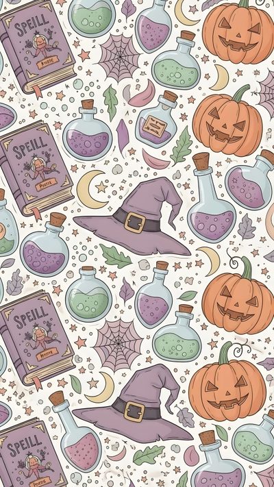 halloween seamless background with pumpkins, witches hats and books on white paper stock photo Halloween Magic Potions Light Greysmall Witchy Halloween Background, Halloween Texture, Halloween Book, silver