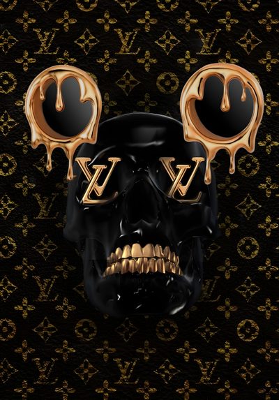 a black skull with two gold eyes on it's face and the word louis vuitton Louis Vuitton Halloween Iphone Designer Iphone, Cool Louis Vuitton, Louis Vuitton 3d, Lv Skull, black