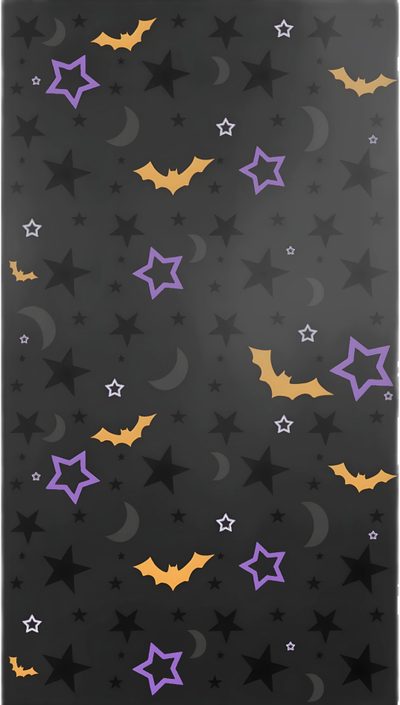 bats and stars on a black background with purple, yellow and orange colors in the sky Halloween Stars Gradient Custom Purple Halloween Widgets, Purple Bats On Black Background, Purple Bats Background,