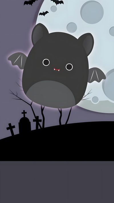 a bat is standing in front of a full moon with bats on it's back Cute Halloween Squishmallow Preppy Aesthetic, Go To Japan, Black Bat, Mail Letters, dark slate gray