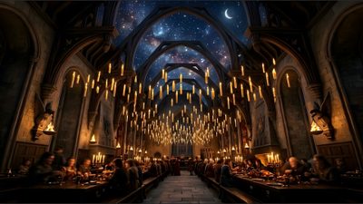 the hog potters dining hall in harry potter's house is full of people Hogwarts Halloween Desktop Hogwarts Dark Academia, Harry Potter Website, Wedding Photo Album Book, black