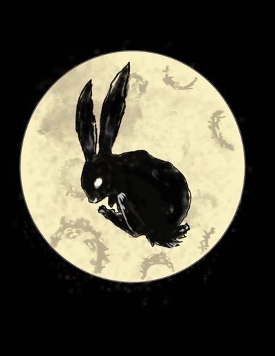 a black rabbit sitting in front of a full moon Halloween Rabbit Rabbit Profile Pic, Spirit Animal Hare, Bunny In Moon, Black Rabbit Oc,