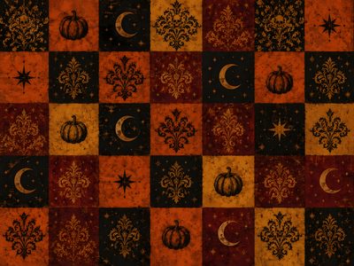 a checkerboard pattern with pumpkins, stars and crescents on the side Halloween Celtic Tiles Custom Halloween Horizontal, Gift Wrap Printable, Gothic Pattern, maroon