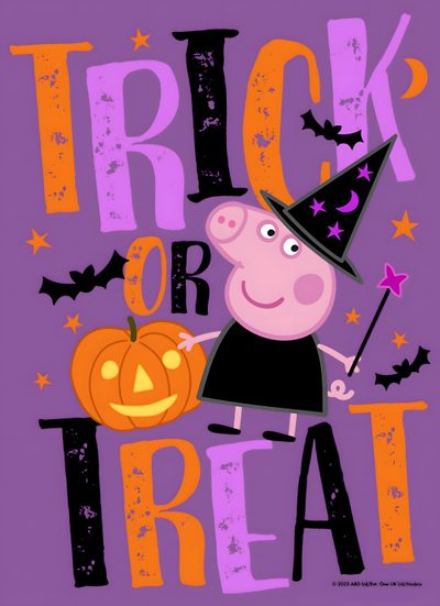 a cartoon pig wearing a witches hat and holding a trick or treat pumpkin in its hand Peppa Pig Halloween Speech Classroom Decor, Pig Halloween, Pigs, Witch Costume, Fifth Sun, slate gray