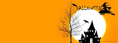 an image of halloween scene with pumpkins and witch's house in the background Halloween Fb Facebook Cover Photos Halloween, Halloween Facebook Cover, Halloween Fb Covers, dark orange