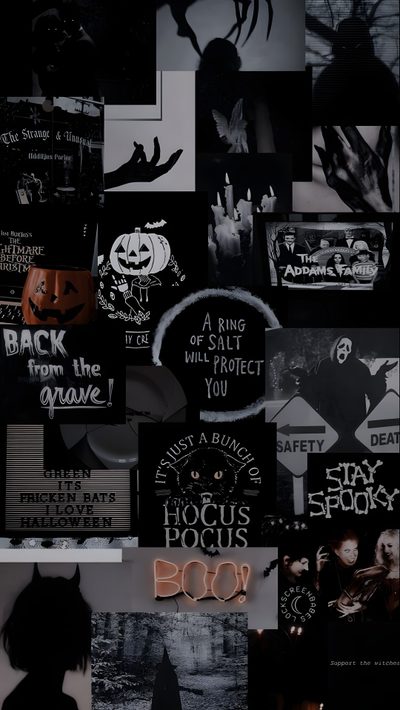 black and white collage with halloween images Halloween Tumblr Spooky Halloween Backgrounds Iphone, Backgrounds For Halloween, Spooky Backgrounds Iphone, black