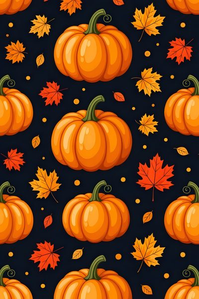 a black background with orange pumpkins and leaves Halloween Pumpkin Design October Pumpkin Pattern Background, Thanksgiving Fall Iphone, Fall Screensavers Autumn, black
