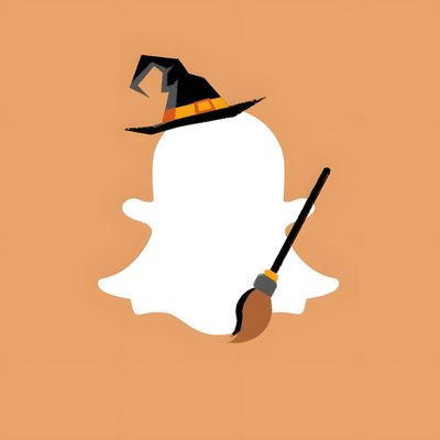 an image of a halloween ghost with a broom and hat on it's head Halloween Snapchat Snapchat App Icon Halloween, Spooky Phone Icon, Snapchat Halloween, sandy brown