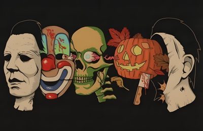 the word halloween spelled out with scary faces and pumpkins on black paper, in front of an image of jack - o - lanterns Halloween 3 Horror Macbook, Horror Laptop, Vintage Halloween Laptop, Retro Halloween Laptop, black