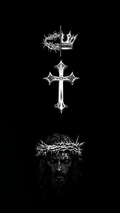 the cross is surrounded by crown of thorns and two crowns on top of it Halloween Cross Jesus Crown Of Thorns, Black Back Grounds, Cross Iphone, Simple Cross, The Cross, Cross,