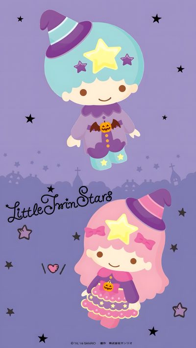 two cartoon characters with stars on them Little Twin Stars Halloween Cute Pastel Anime Art, Halloween Costume Ideas For Kids, Halloween Themed Characters, dark gray