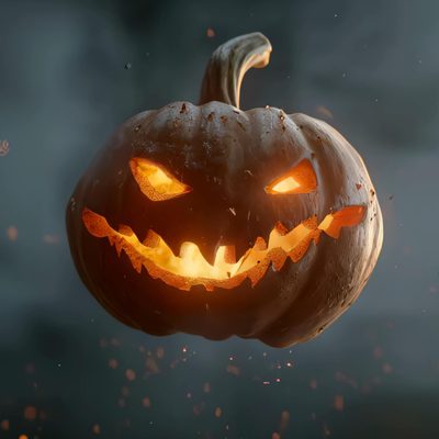 a carved pumpkin with glowing eyes on it's face is floating in the air Halloween 3d Gif Halloween Stop Motion, Pumpkin Animation, Witch Flying Animation, dark slate gray