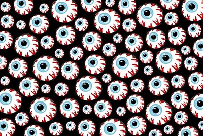 an eyeball pattern is shown in red and blue Eyeball Halloween Creepy Eyeball, Black And White Eyeball Background, Spooky Eyeball, dim gray
