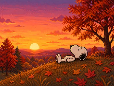 a cartoon dog laying on top of a grass covered field next to a forest filled with trees Snoopy Halloween Ipad Snoopy, saddle brown